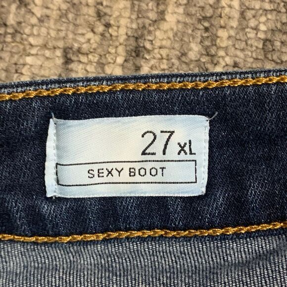 Gap 1969 Women’s Sexy Boot Blue Jeans Size 27xL Raw Hem Dark Wash Low Rise - Picture 4 of 9